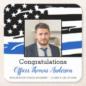 警察官の写真青の細い線の卒業 スクエアペーパーコースター (正面)