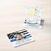 警察官の写真、青い細線の引退  スクエアペーパーコースター (インサイチュ)