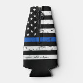 警察官の名前をカスタムする薄い青い線 ボトルクーラー (裏面)