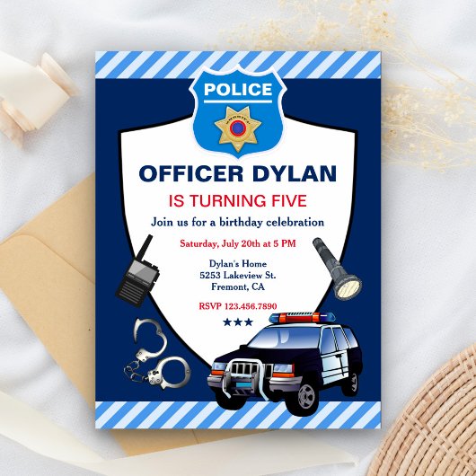 警察官の子供の誕生日パーティー インビテーションポストカード
