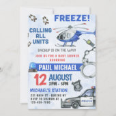 警察官の少年の赤ちゃんシャワーパーティー 招待状 (正面)