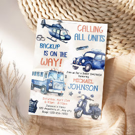 警察官の少年の赤ちゃんシャワーパーティー 招待状