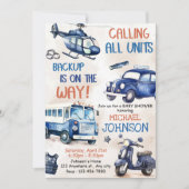 警察官の少年の赤ちゃんシャワーパーティー 招待状 (正面)