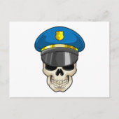 警察官の帽子を被ったドクロ ポストカード (正面)