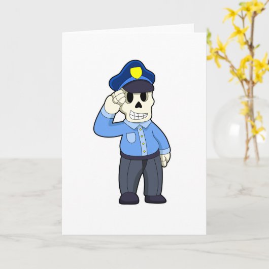 警察官の格好をした骸骨。警察官の帽子を被っている カード (黄色い花)
