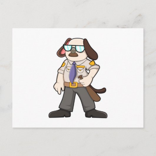 警察官の犬（バトンとサングラスを着用） ポストカード (正面)