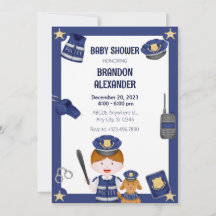 警察官の男の子のベビーシャワーの招待状