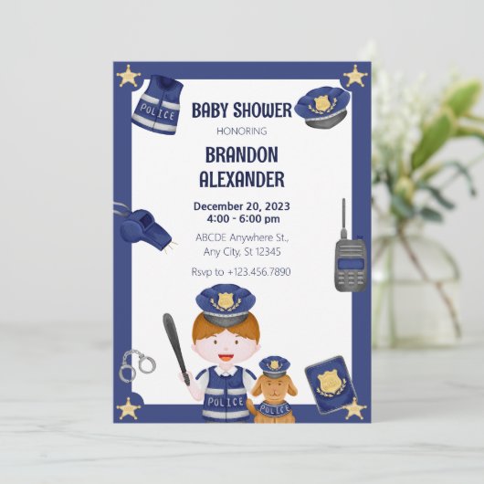 警察官の男の子の赤ちゃん歓迎会 招待状 (スタンド正面)