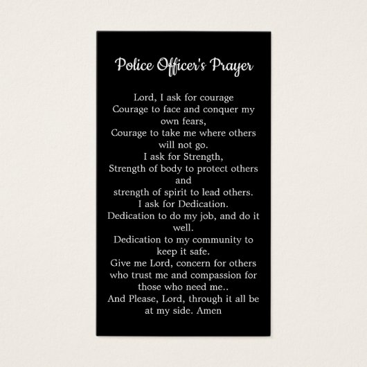 警察官の祈りの言葉カード詩の薄い青い線 (正面)