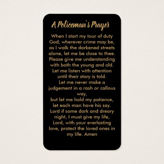 警察官の祈りの言葉カード警察の卒業祝い (裏面)
