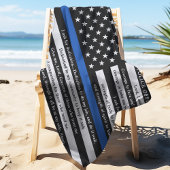 警察官の祈りの言葉パーソナライズされた薄いブルーライン ビーチタオル