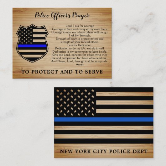 警察官の祈りの言葉パーソナライズされた薄いブルーライン 名刺 (正面/裏面)
