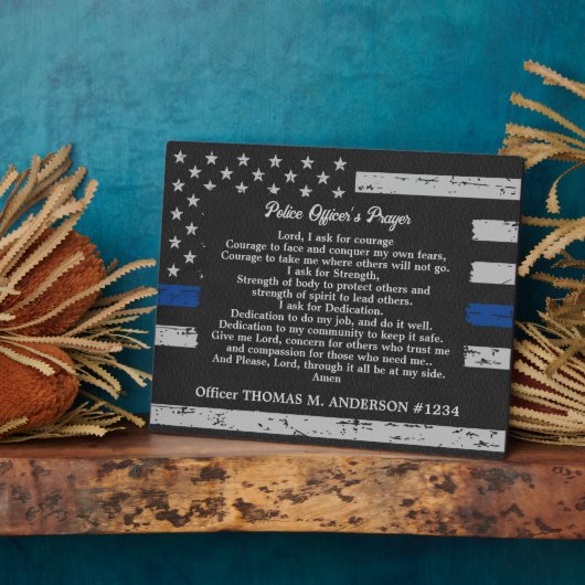 警察官の祈りの言葉薄いブルーライン フォトプラーク (側面)