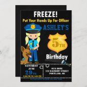 警察官の誕生日の招待ガールK9犬 招待状 (正面/裏面)