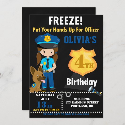 警察官の誕生日の招待状パトバッジ 招待状 (正面/裏面)
