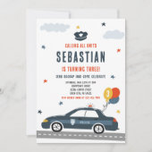 警察官の警察官の警官の車の誕生日パーティー 招待状 (正面)