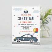 警察官の警察官の警官の車の誕生日パーティー 招待状 (スタンド正面)