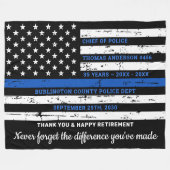 警察官の退職の薄い青い線のフラグ フリースブランケット (正面(横))