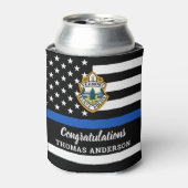 警察官の退職の薄い青い線のロゴ 缶クーラー (缶正面)