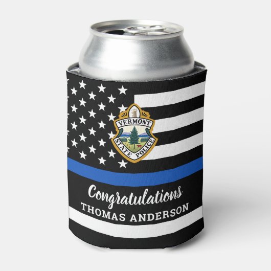警察官の退職の薄い青い線のロゴ 缶クーラー (缶正面)