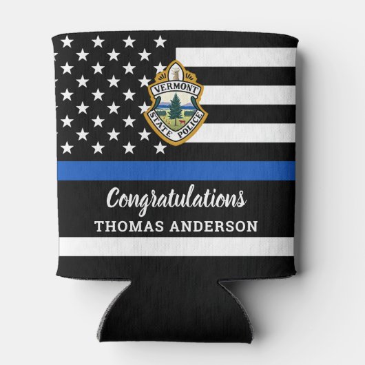 警察官の退職の薄い青い線のロゴ 缶クーラー (裏面)