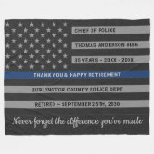 警察官の退職ギフト薄い青い線のフラグ フリースブランケット (正面(横))