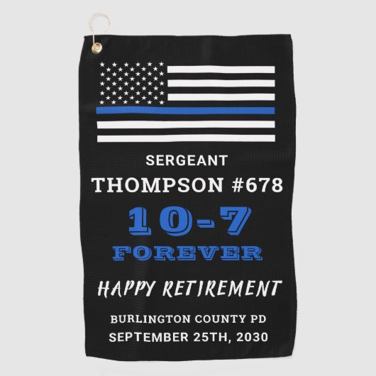 警察官の退職ギフト薄い青い線 ゴルフタオル (正面)