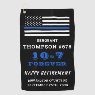 警察官の退職贈り物青い細い線 ゴルフタオル