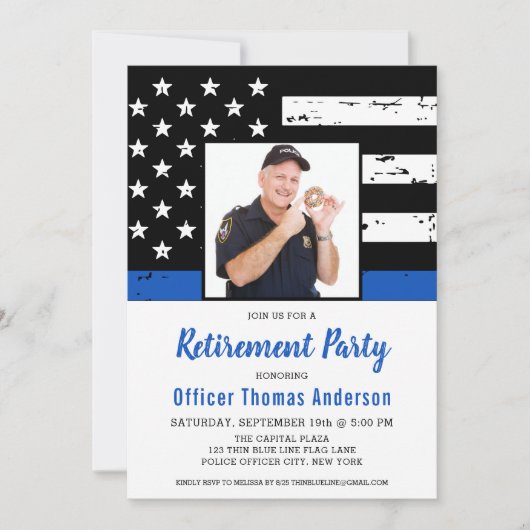 警察官の退職Thin Blue Lineの写真 招待状 (正面)