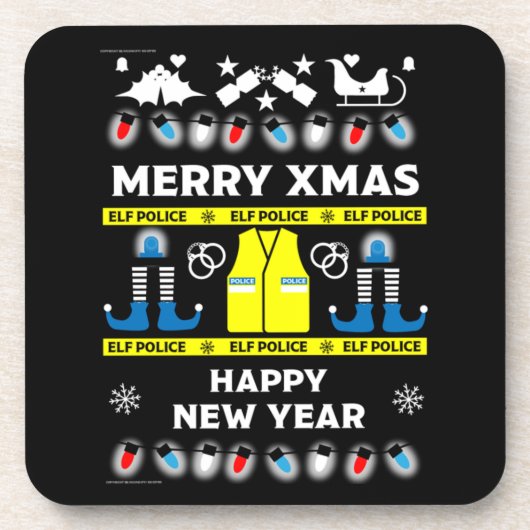 警察官の醜いクリスマスセーター コースター (正面)