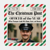 警察官へのカスタムクリスマスギフト新聞 メタルオーナメント (正面)