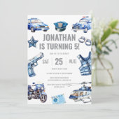 警察官をテーマにした男の子5th誕生日パーティー 招待状 (スタンド正面)