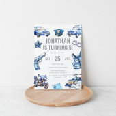 警察官をテーマにした男の子5th誕生日パーティー 招待状