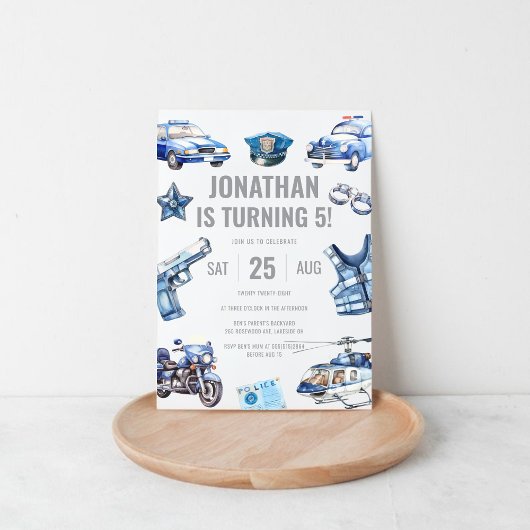 警察官をテーマにした男の子5th誕生日パーティー 招待状