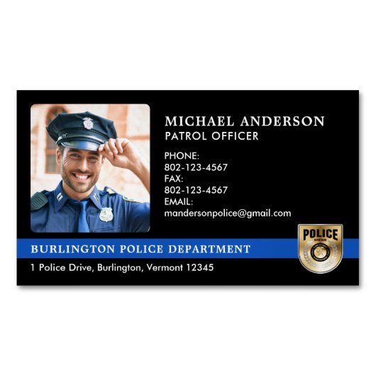 警察官カスタム法執行ロゴ写真 マグネット名刺 (正面)