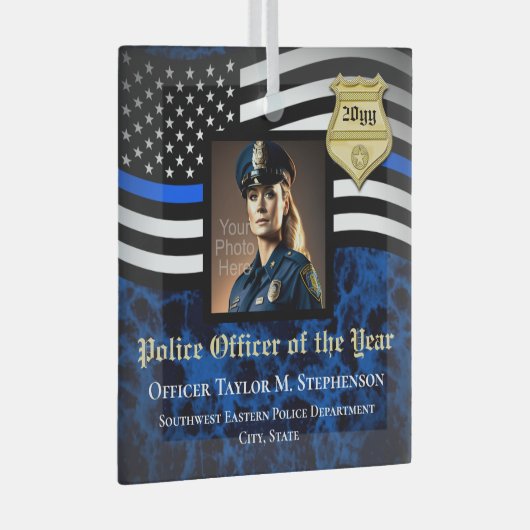 警察官カスタム法執行写真 ガラスオーナメント (正面右)