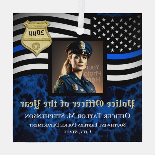 警察官カスタム法執行写真 ガラスオーナメント (裏面)