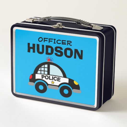 警察官カスタム車とキッドの弁当 メタルランチボックス (正面)