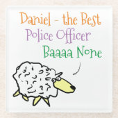 警察官ガラスコースター用羊デザイン ガラスコースター (正面)