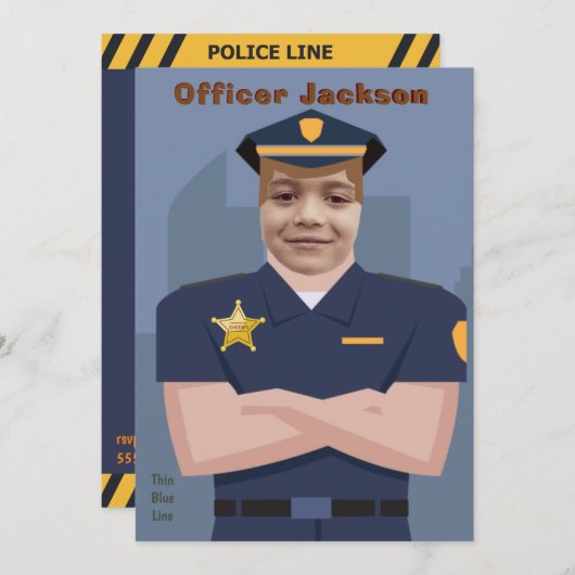 警察官キッズ写真テンプレート誕生日 招待状 (正面/裏面)