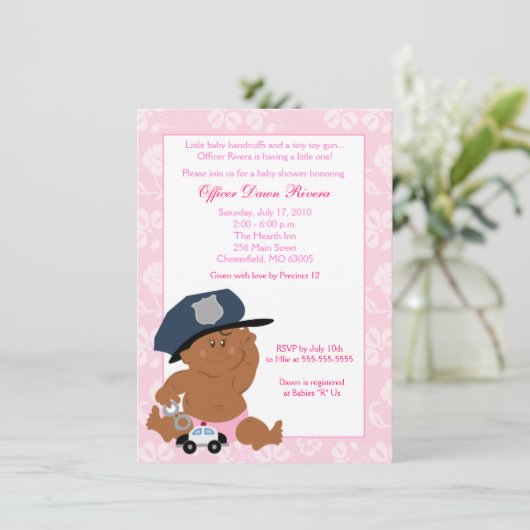 警察官コップ赤ちゃんシャワー招待状5x7 招待状 (スタンド正面)