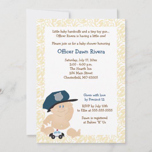 警察官コップ赤ちゃんシャワー招待状5x7 招待状 (正面)