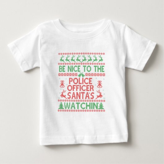 警察官サンタの見張りに優しい ベビーTシャツ (正面)