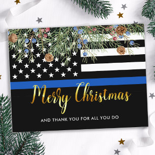 警察官シンブルーラインクリスマスサンキュー ポストカード