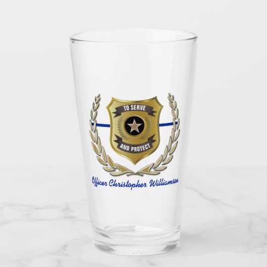 警察官バッジペントパーソナライズされたグラス タンブラーグラス (正面)