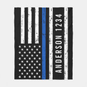 警察官バパーソナライズされたージシン青ライン フリースブランケット (正面)