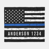 警察官バパーソナライズされたージシン青ライン フリースブランケット (正面(横))