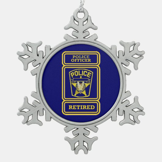 警察官バ退職したッジ スノーフレークピューターオーナメント (正面)
