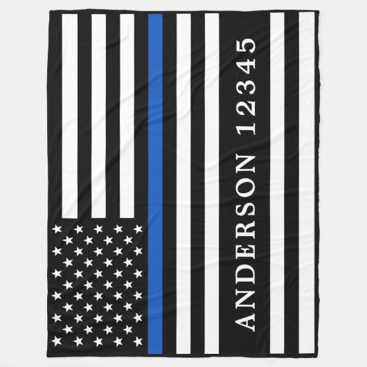 警察官パーソナライズされたの細いブルーライン フリースブランケット (正面)