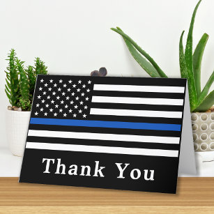 警察官パーソナライズされたの細い青い線旗 サンキューカード